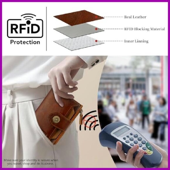 RFID Bifold Leather Wallet with 16 Card Slots & Zipper Pocket - Picture 6 of 7